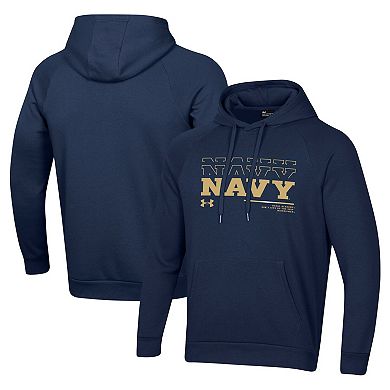 Men's Under Armour Navy Navy Midshipmen 2024 Sideline Wordmark Rival Pullover Hoodie