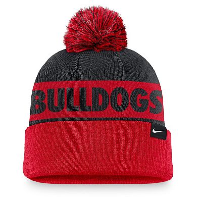 Men's Nike Black/Red Georgia Bulldogs Primetime Peak Cuffed Knit Hat with Pom