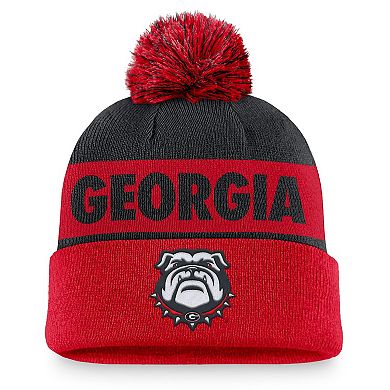 Men's Nike Black/Red Georgia Bulldogs Primetime Peak Cuffed Knit Hat with Pom