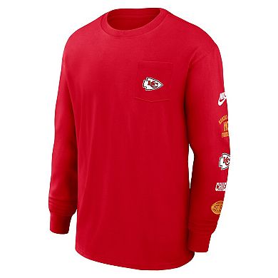 Men's Nike Red Kansas City Chiefs Rewind Heavy Max 90 Pocket Long Sleeve T-Shirt