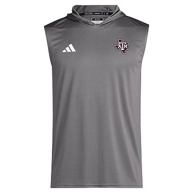 Men's adidas Gray Texas A&M Aggies 2024 Sideline Hoodie Sleeveless Shirt