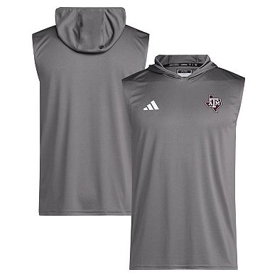 Men's adidas Gray Texas A&M Aggies 2024 Sideline Hoodie Sleeveless Shirt