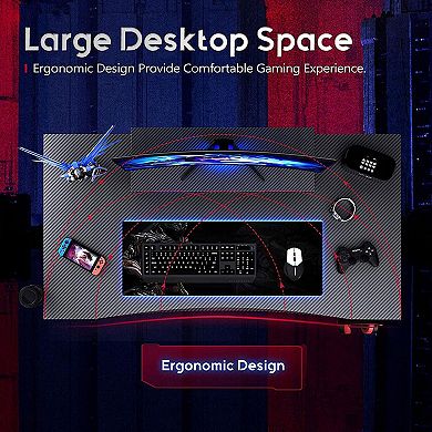 Motpk Carbon Fiber Computer Gaming Desk With Raised Monitor Shelf