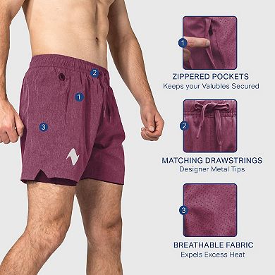 Zilpu Mens Quick Dry Athletic Performance Shorts Wi/zipper Pocket (5 Inch)