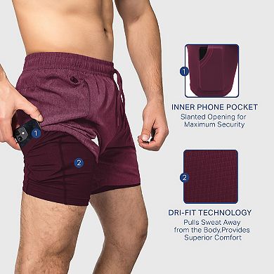 Zilpu Mens Quick Dry Athletic Performance Shorts Wi/zipper Pocket (5 Inch)