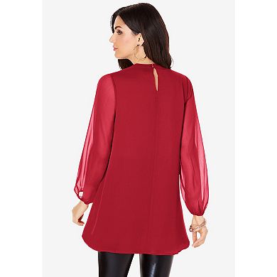 Roaman's Women's Plus Size Embellished Keyhole Tunic