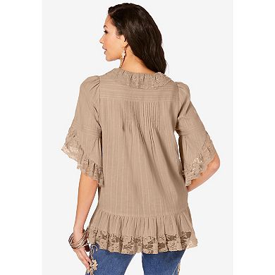 Roaman's Women's Plus Size Whitney Lace Shirt