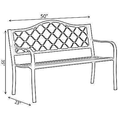 Gardenised Outdoor Garden Patio Steel Park Bench Lawn Decor with Cast Iron Back