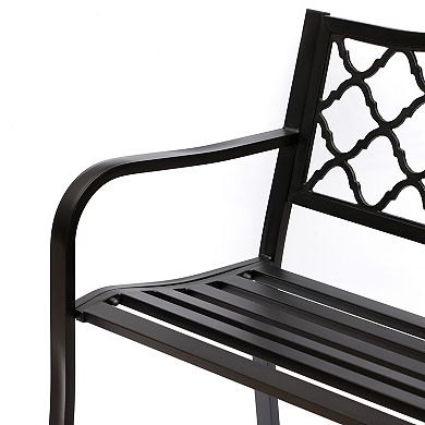 Gardenised Outdoor Garden Patio Steel Park Bench Lawn Decor with Cast Iron Back