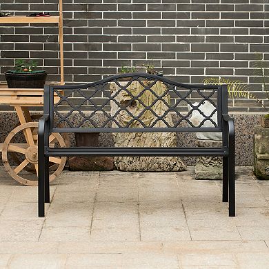 Gardenised Outdoor Garden Patio Steel Park Bench Lawn Decor with Cast Iron Back