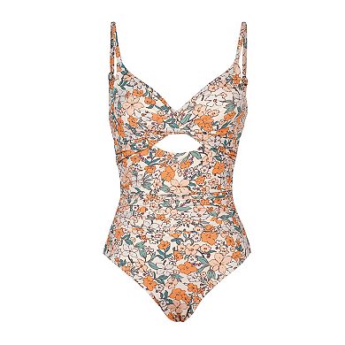 Women's CUPSHE Twist & Cut-Out Floral Tummy Control One-Piece Swimsuit