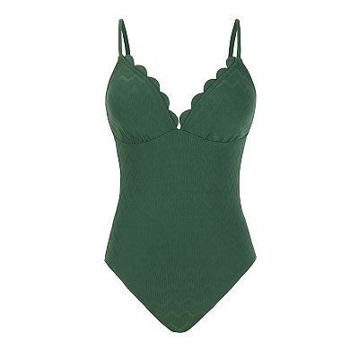 Women's CUPSHE Scalloped Sage Tummy Control One-Piece Swimsuit