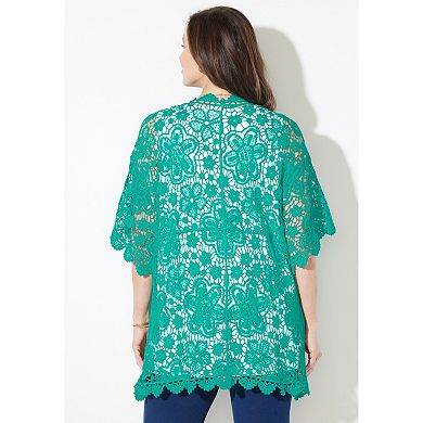 Catherines Women's Plus Size Graceful Crochet Kimono