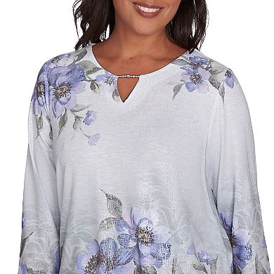 Women's Alfred Dunner Beaded Split Neck Floral Shimmer Top