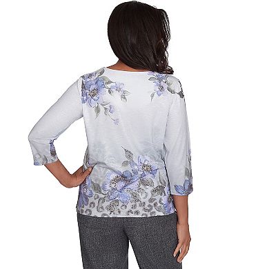 Women's Alfred Dunner Beaded Split Neck Floral Shimmer Top