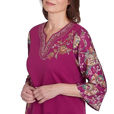 Women's Alfred Dunner Embroidered Floral Split Neck Top