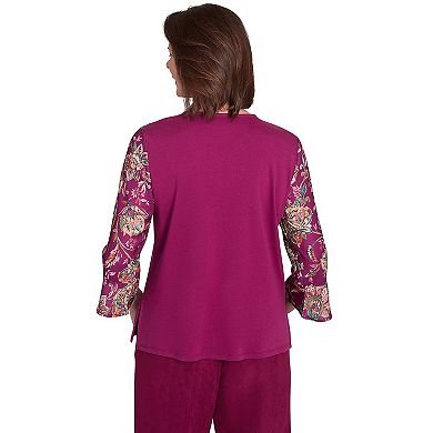 Women's Alfred Dunner Embroidered Floral Split Neck Top