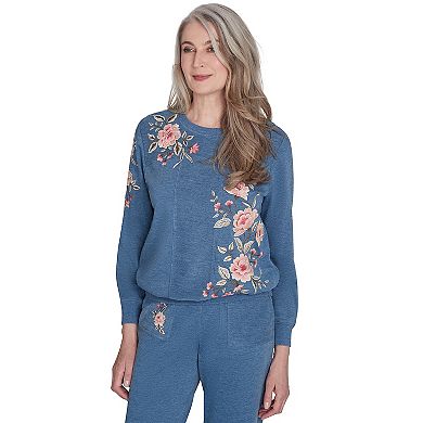 Women's Alfred Dunner Cozy Floral Embroidered Long Sleeve Top