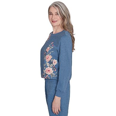 Women's Alfred Dunner Cozy Floral Embroidered Long Sleeve Top