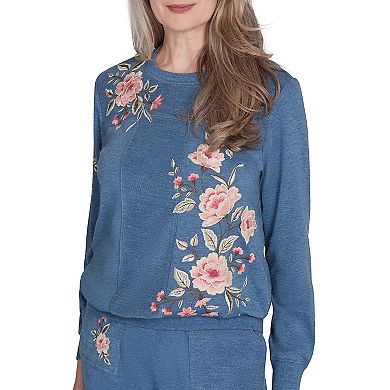 Women's Alfred Dunner Cozy Floral Embroidered Long Sleeve Top