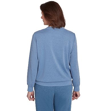 Women's Alfred Dunner Embroidered Boxes Cozy Crewneck Top