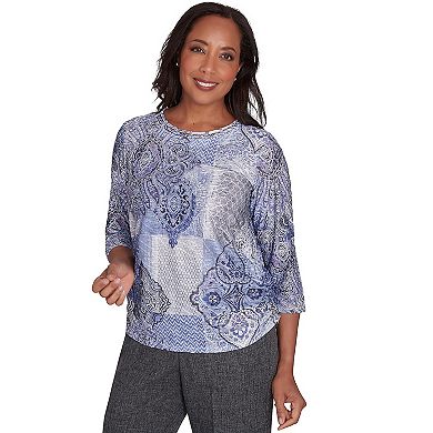 Petite Alfred Dunner Medallion Patchwork Beaded Top