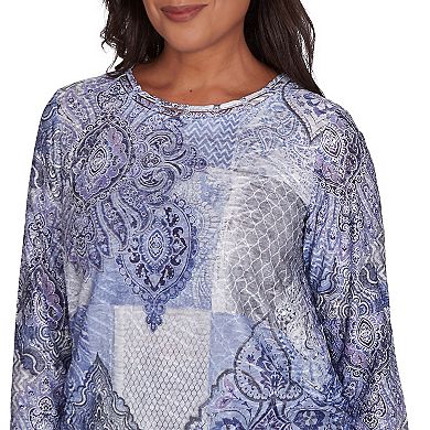 Petite Alfred Dunner Medallion Patchwork Beaded Top