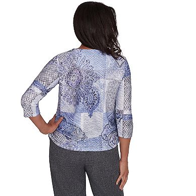 Petite Alfred Dunner Medallion Patchwork Beaded Top