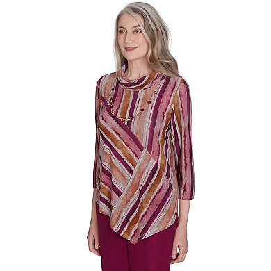 Petite Alfred Dunner Spliced Stripe Top with Detachable Necklace