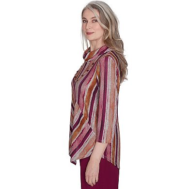 Petite Alfred Dunner Spliced Stripe Top with Detachable Necklace