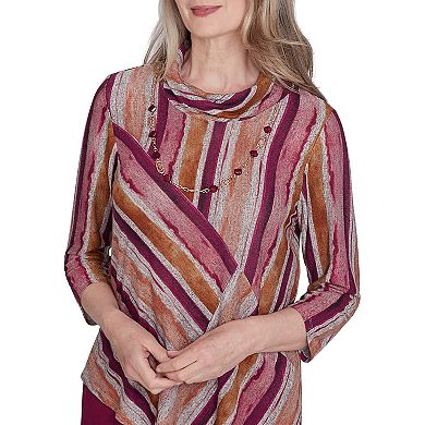 Petite Alfred Dunner Spliced Stripe Top with Detachable Necklace