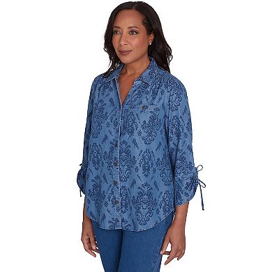 Petite Alfred Dunner Drawstring Sleeve Tencel Shirt