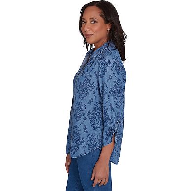 Petite Alfred Dunner Drawstring Sleeve Tencel Shirt