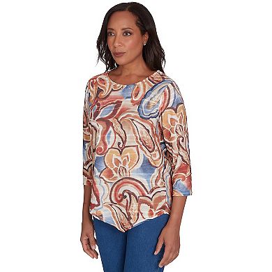 Petite Alfred Dunner Watercolor Paisley Crew Neck Top