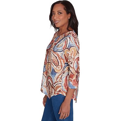 Petite Alfred Dunner Watercolor Paisley Crew Neck Top