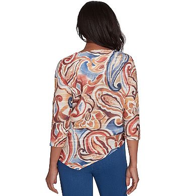 Petite Alfred Dunner Watercolor Paisley Crew Neck Top