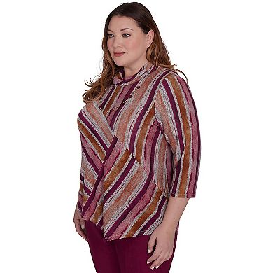 Plus Size Alfred Dunner Spliced Stripe Top with Detachable Necklace