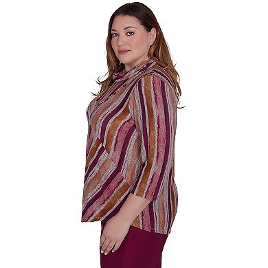 Plus Size Alfred Dunner Spliced Stripe Top with Detachable Necklace