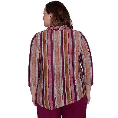 Plus Size Alfred Dunner Spliced Stripe Top with Detachable Necklace