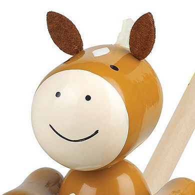 Orange Tree Toys Push Along Pony Wooden Wheeled Character with Handle Toy