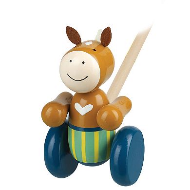 Orange Tree Toys Push Along Pony Wooden Wheeled Character with Handle Toy