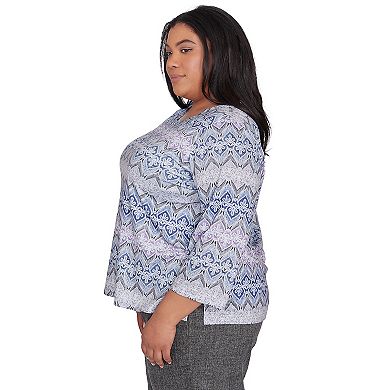 Plus Size Alfred Dunner Crewneck Lace Textured Top