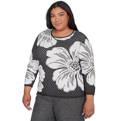 Plus Size Alfred Dunner Floral Textured Sweater