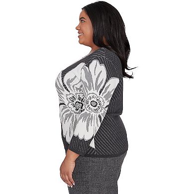 Plus Size Alfred Dunner Floral Textured Sweater