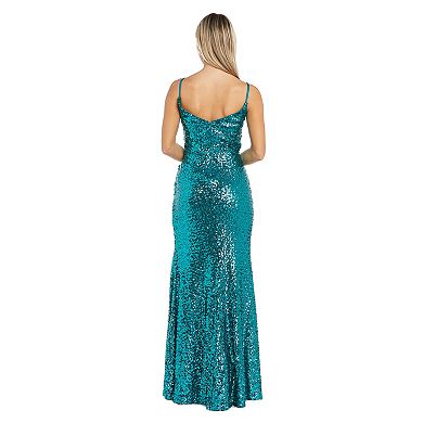 Juniors' Morgan and Co Long Slim Corset Bodice Sequin Maxi Dress