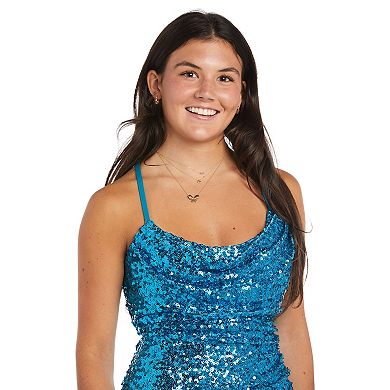 Juniors' Morgan and Co Soft Sequin Adjustable Straps Maxi Dress