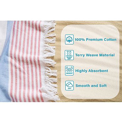 SUPERIOR Tropical Cabana Oversized Stripe Fouta Beach Towel with Tassels