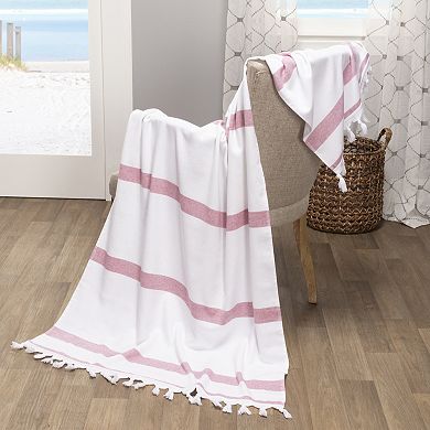 SUPERIOR Tropical Cabana Oversized Stripe Fouta Beach Towel with Tassels