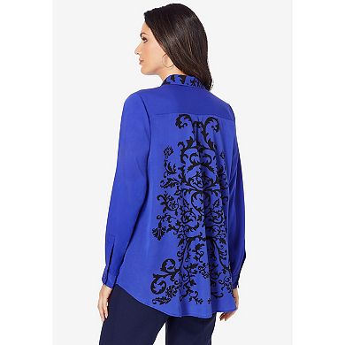 Roaman's Women's Plus Size Scroll Print Shirt