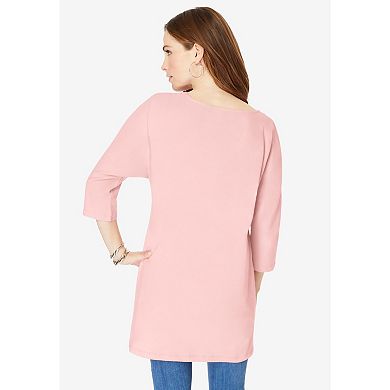 Roaman's Women's Plus Size Three-quarter Sleeve Embellished Tunic